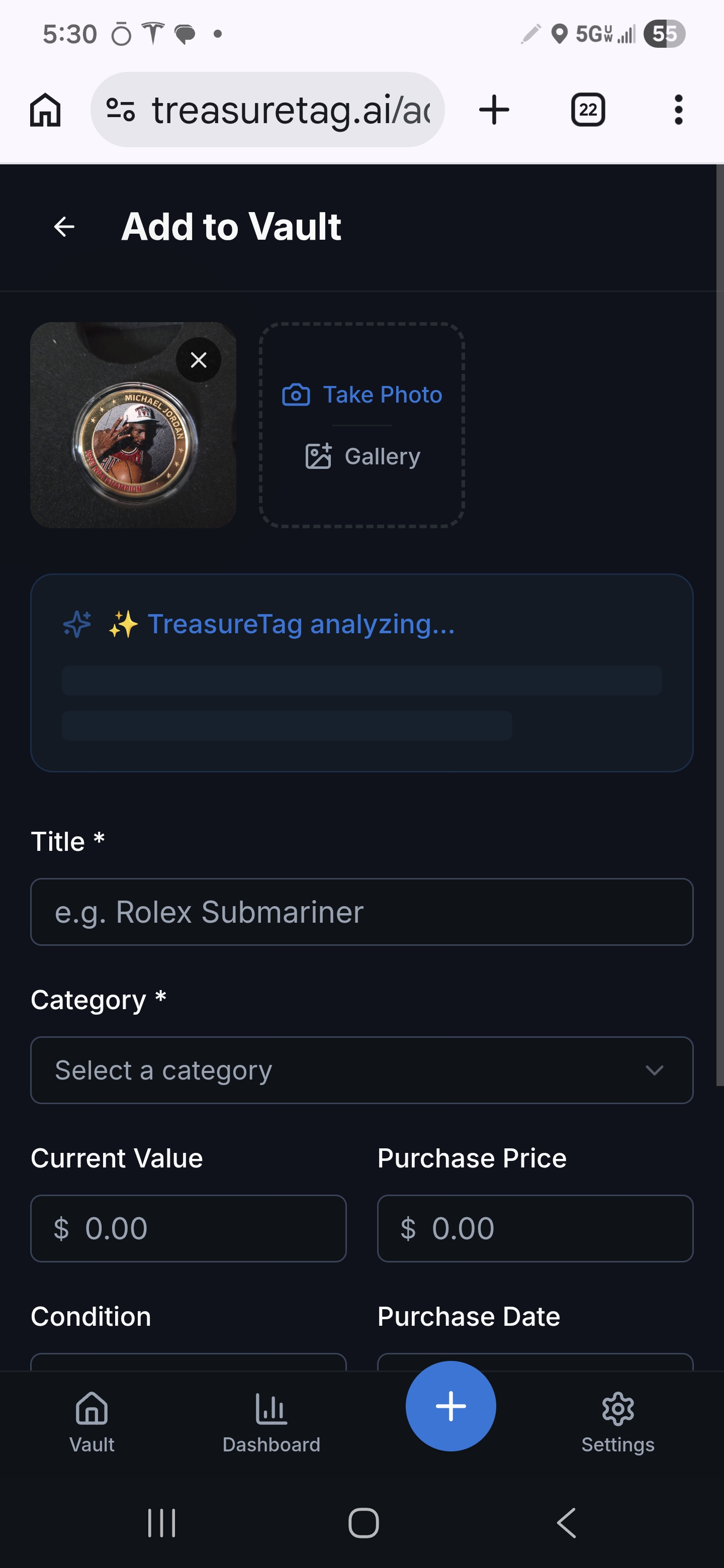 TreasureTag analyzing a photo